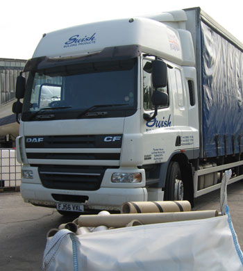 A Swish truck loads up with waste cardbaord for recycling
